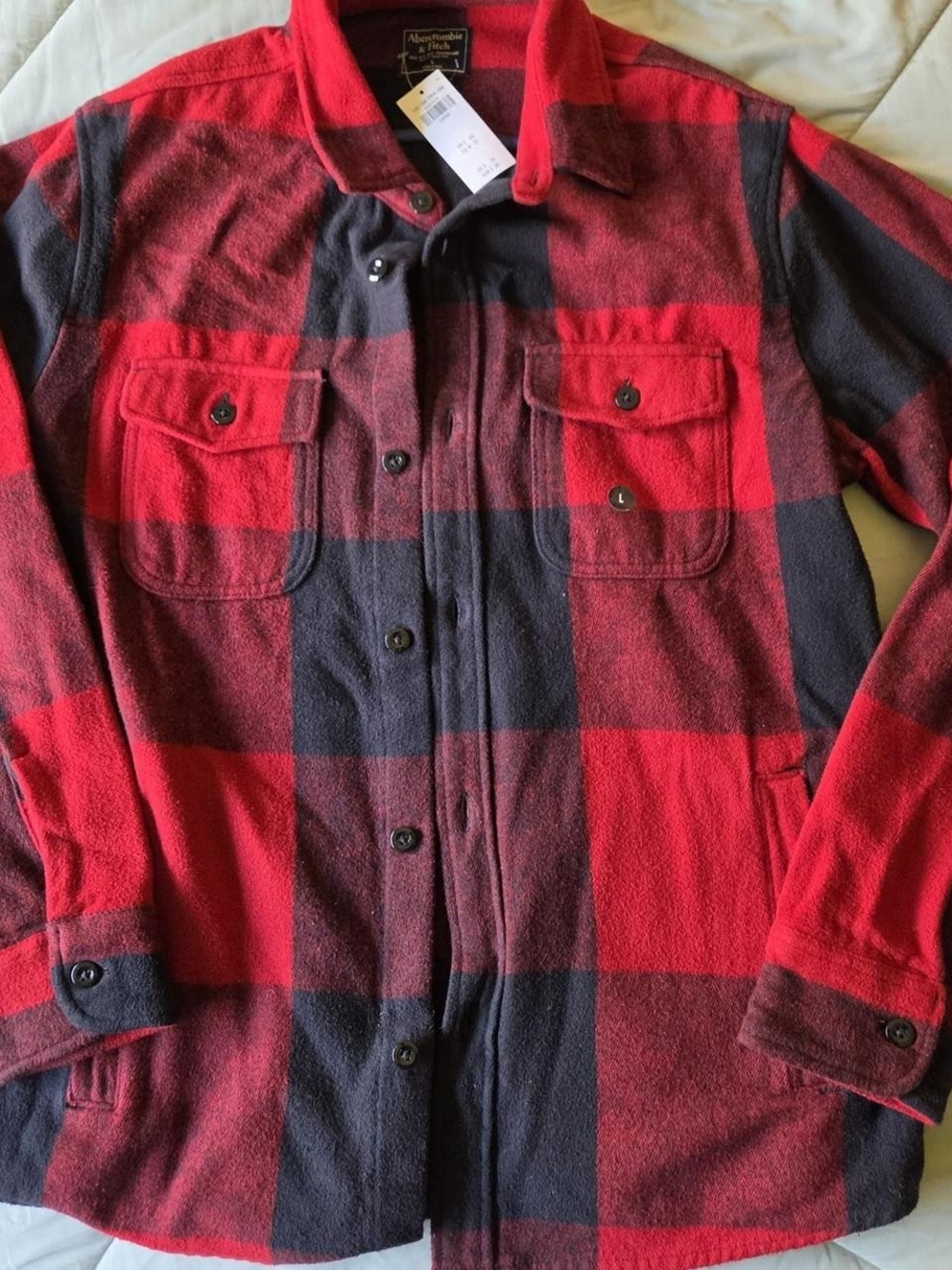 Abercrombie & Fitch Buffalo Plaid Flannel Shirt Jacket Shacket Red Black L